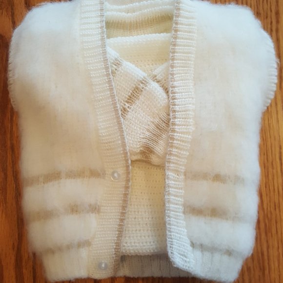 Precious Little Vintage 3pc Baby Boy Handknit Angora Vest Sweater 'n Pant Outfit - Picture 14 of 15